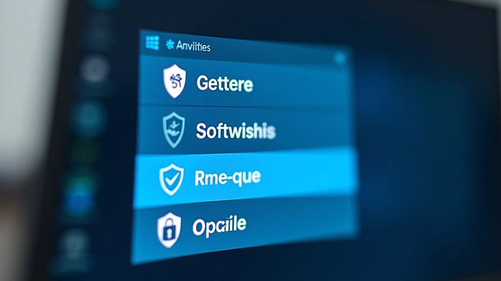 Ecrã de computador mostrando opções de programas de antivírus em lista de instalação